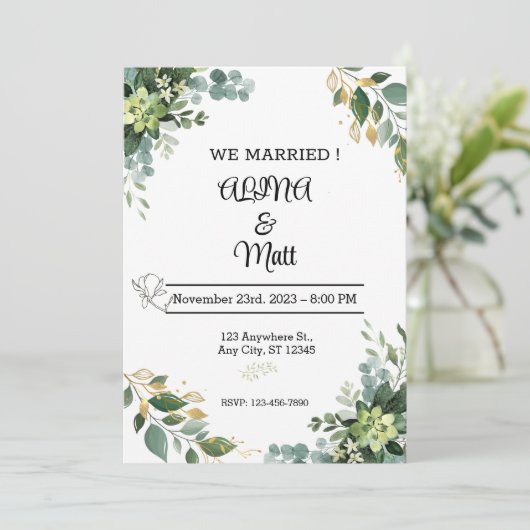 Kaart voor de uitnodiging tot een groen en wit huw (Staand voorkant)