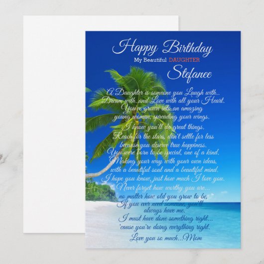 Kaart voor de verjaardag van een volwassen dochter (Voorkant / Achterkant)