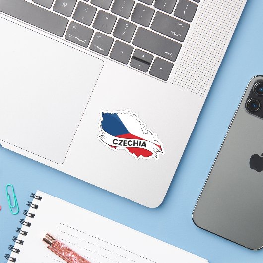 Kaart voor de vlag van Tsjechië Sticker (Laptop met iPhone)