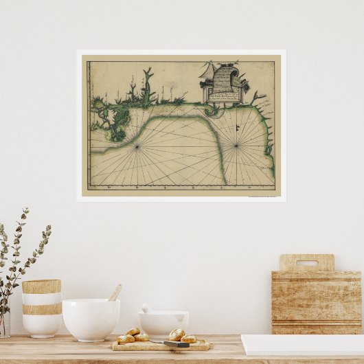 Kaart voor de vroege Golfkust 1784 Poster (Keuken)