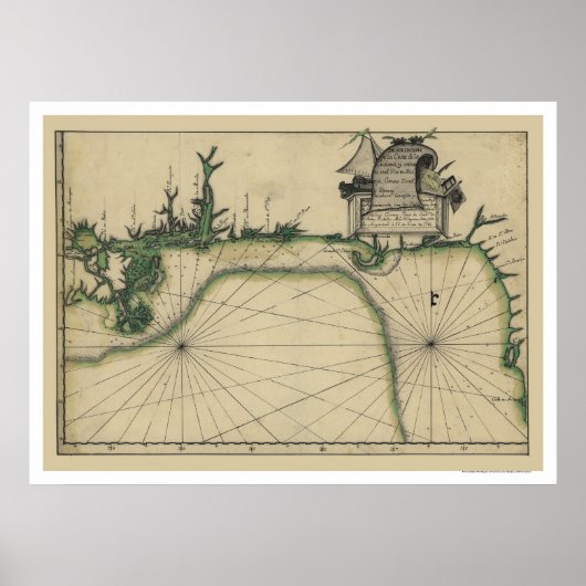 Kaart voor de vroege Golfkust 1784 Poster (Voorkant)