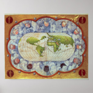Kaart voor de wereldreis van Magellan Poster