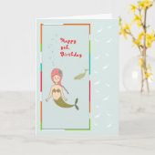 Kaart voor een 9e verjaardag met zeemeermin en vis (Gele Bloem)