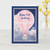Kaart voor een eerste verjaardag, luchtballon en B (Gele Bloem)