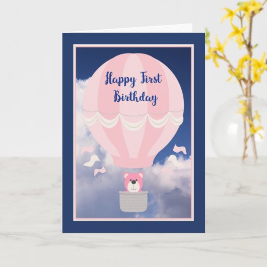 Kaart voor een eerste verjaardag, luchtballon en B (Gele Bloem)