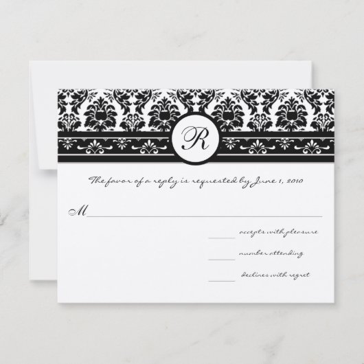 Kaart voor een nieuwe zwarte Damask Swirl Wedding  (Voorkant)