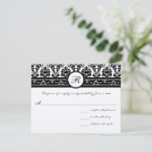 Kaart voor een nieuwe zwarte Damask Swirl Wedding  (Staand voorkant)