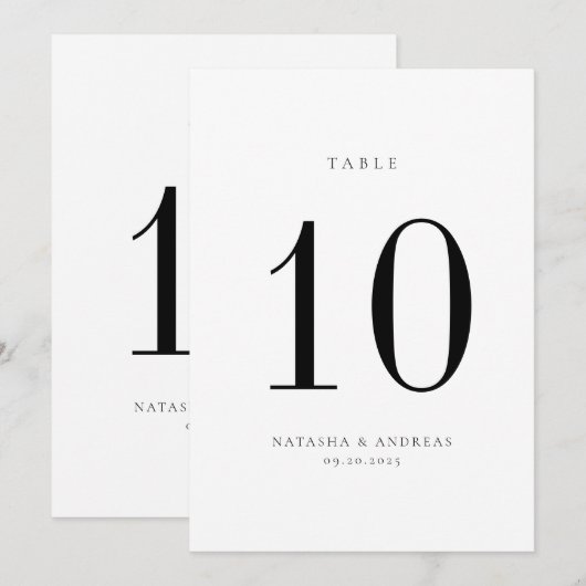Kaart voor eigentijdse chic Wedding Table Number (Voorkant / Achterkant)