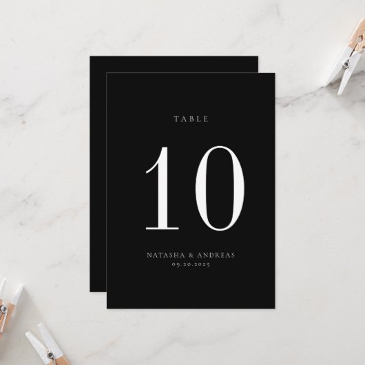 Kaart voor eigentijdse chic Wedding Table Number (Voorkant / Achterkant in situ)