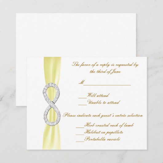 Kaart voor Gele Diamond Infinity Wedding Response (Voorkant / Achterkant)