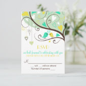 Kaart voor groen en geel vederwild RSVP Wedding In (Staand voorkant)
