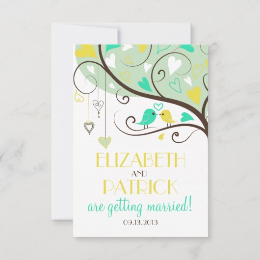 Kaart voor groen en geel vederwild RSVP Wedding In (Achterkant)