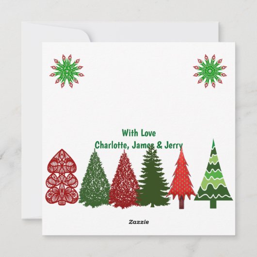 Kaart voor groene en rode kerstbomen (Achterkant)