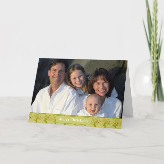 Kaart voor groene kerstflora met vogelafdrukken (Voorkant)