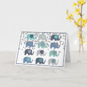 Kaart voor groeten - Blauw, Groen en Grijze Olifan (Gele Bloem)