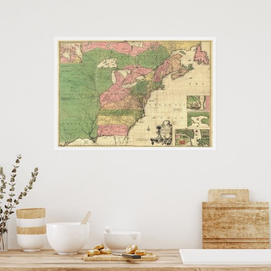 Kaart voor Groot-Brittannië en Frankrijk - 1775 Poster (Keuken)