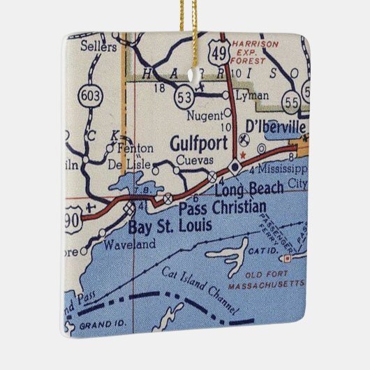  kaart voor Gulfport MS Keramisch Ornament (Rechts)