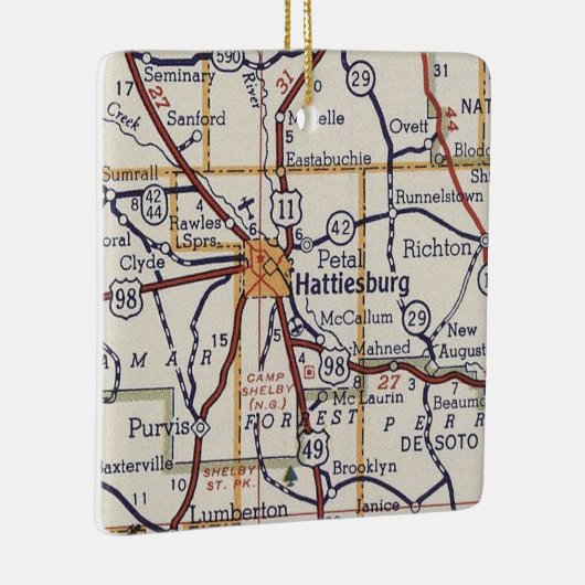  kaart voor Hattiesburg MS Keramisch Ornament (Rechts)