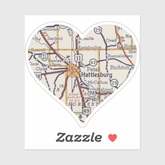  kaart voor Hattiesburg MS Sticker (Vel)