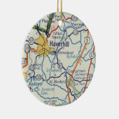 kaart voor Haverhill MA Keramisch Ornament (Rechts)