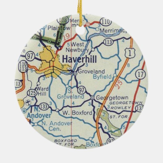 kaart voor Haverhill MA Keramisch Ornament (Achterkant)