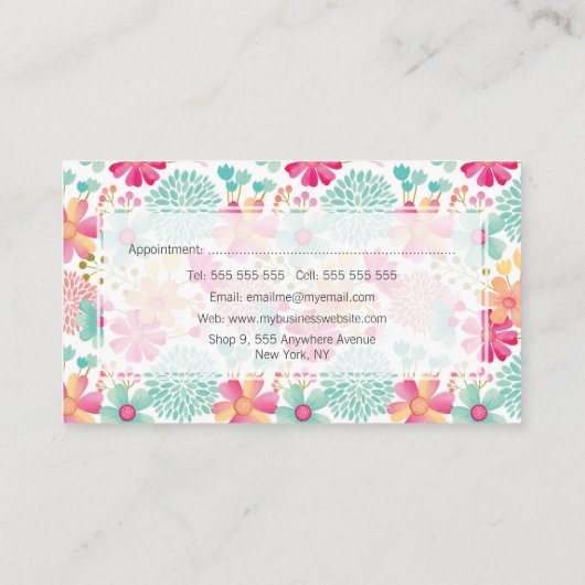 Kaart voor het aanwijzen van salon in gekleurde Fl Afsprakenkaartje (Achterkant)