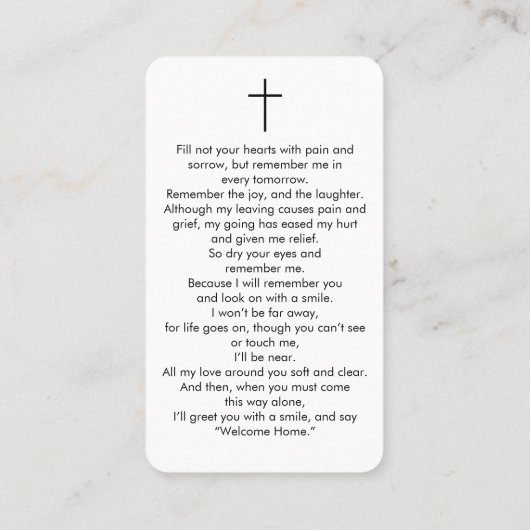 Kaart voor het begrafenisgebed van Arch Photo Memo Visitekaartje