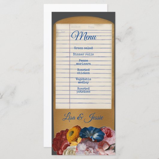 kaart voor het bruiloft-menu van de Bibliotheek (Voorkant / Achterkant)