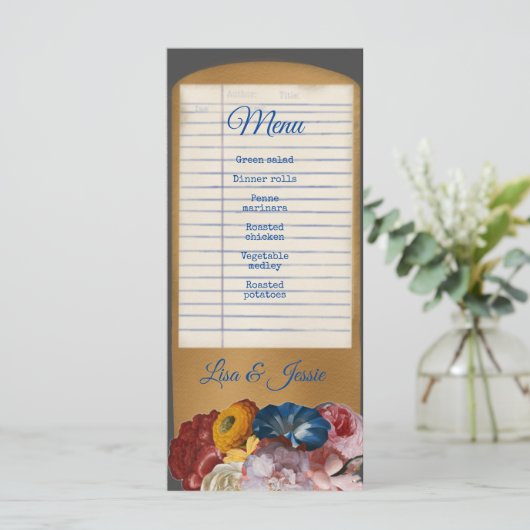  kaart voor het bruiloft-menu van de Bibliotheek (Staand voorkant)