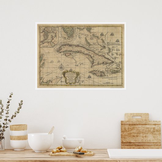 Kaart voor het eiland Cuba - 1762 Poster (Keuken)