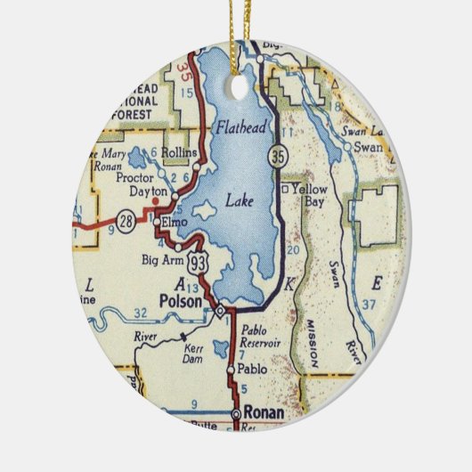  kaart voor het Flathead-meer MT Keramisch Ornament (Links)