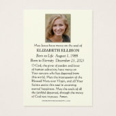 Kaart voor het herdenkingsgebed tijdens de kerstbe (Achterkant)