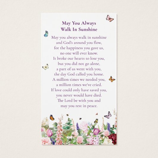 Kaart voor het moderne vlinderbloemige gedenkgebed (Achterkant)