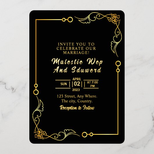 Kaart voor huwelijksuitnodiging Gold Foil Design S (Voorkant)