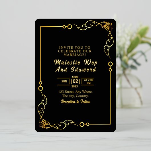 Kaart voor huwelijksuitnodiging Gold Foil Design S (Staand Voorkant)