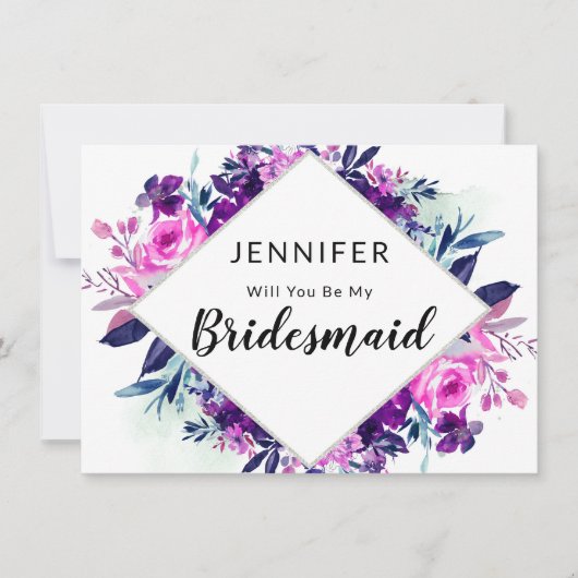 Kaart voor ingerichte Floral Violet Bridesmaid-voo (Voorkant)