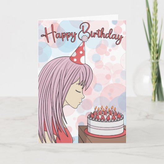 Kaart voor Japans kunstmeisje met Happy Birthday (Voorkant)