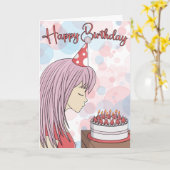 Kaart voor Japans kunstmeisje met Happy Birthday (Gele Bloem)