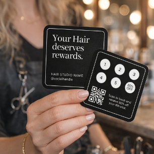 Kaart voor Kapsalon Klanten met QR Code Zwart Vierkante Visitekaartje