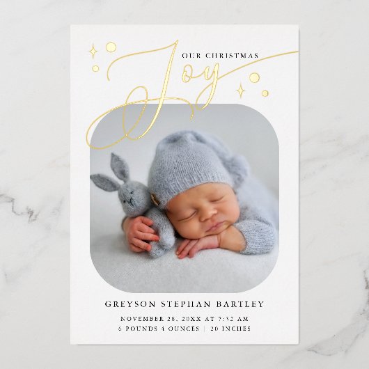 Kaart voor kerstfeest Joy Birth Announcement (Voorkant)