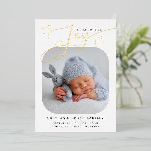 Kaart voor kerstfeest Joy Birth Announcement (Staand Voorkant)