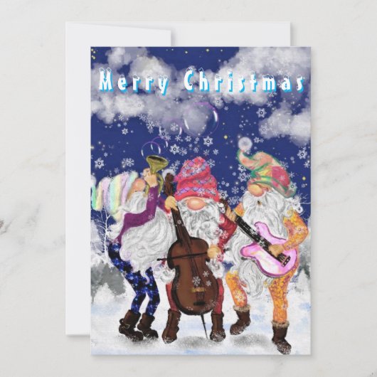 Kaart voor kerstknomes Music Band - Fun (Voorkant)
