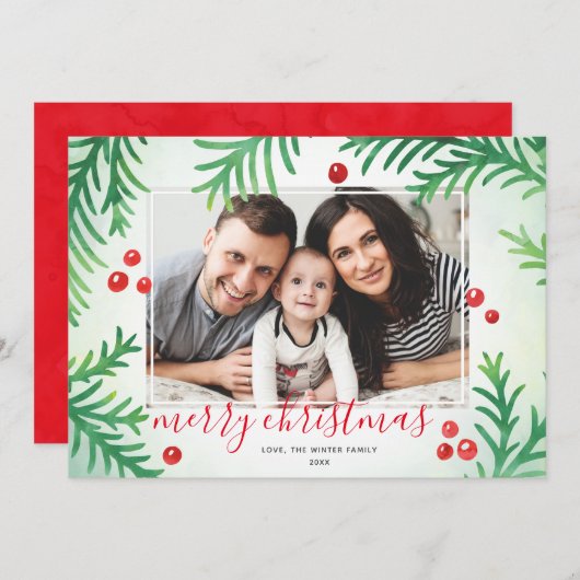 Kaart voor kerstmis | Klassiek rood en groen (Voorkant / Achterkant)