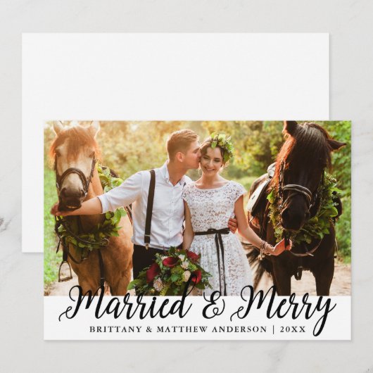 Kaart voor kerstmis met huwelijksfeest en feesteli (Voorkant / Achterkant)