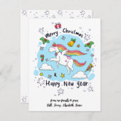 Kaart voor kerstmis — Whimsical Unicorn Custom Car (Voorkant / Achterkant)