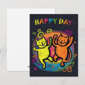 Kaart voor kleurexplosie Cat Celebration (Voorkant / Achterkant)