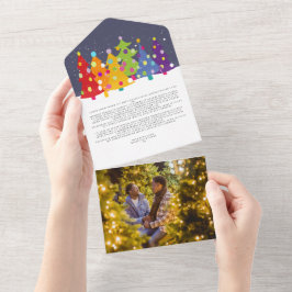 Kaart voor kleurrijke vun regenboogpride kerstboom