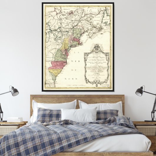 Kaart voor koloniaal Amerika van Matthaus Lotter ( Canvas Afdruk (Insitu (Slaapkamer))