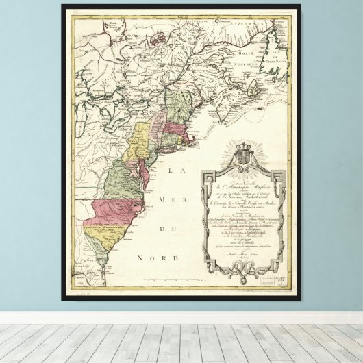 Kaart voor koloniaal Amerika van Matthaus Lotter ( Canvas Afdruk (Insitu (Houten vloer))