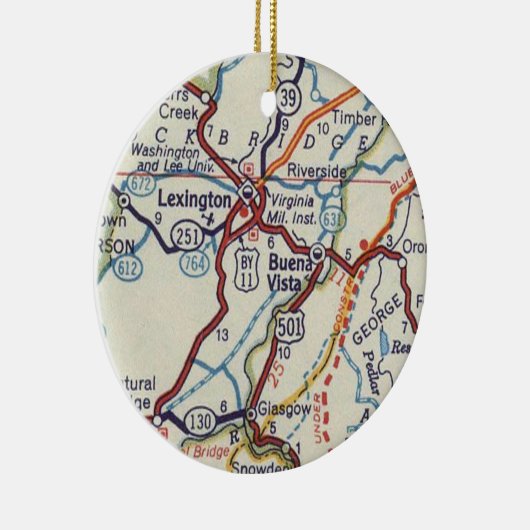  kaart voor Lexington VA Keramisch Ornament (Rechts)